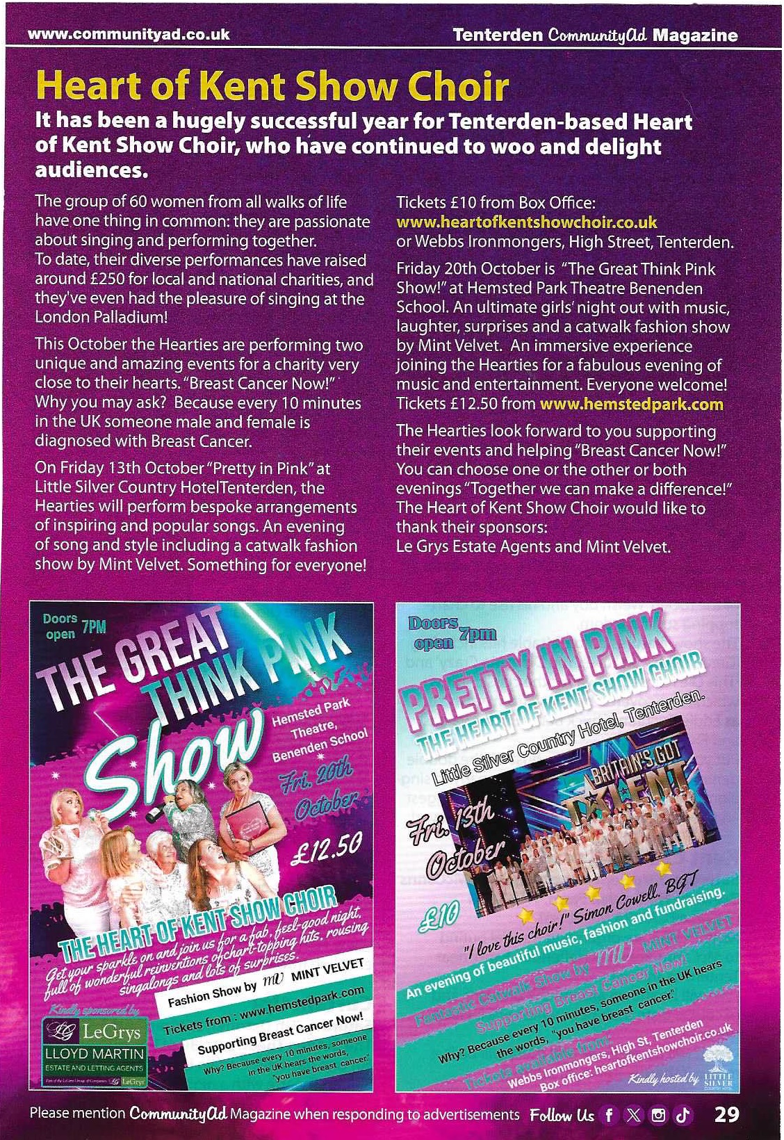 HEART OF KENT SHOW CHOIR FRIDAY 13TH OCTOBER AT THE LITTLE SILVER COUNTRY HOTEL 