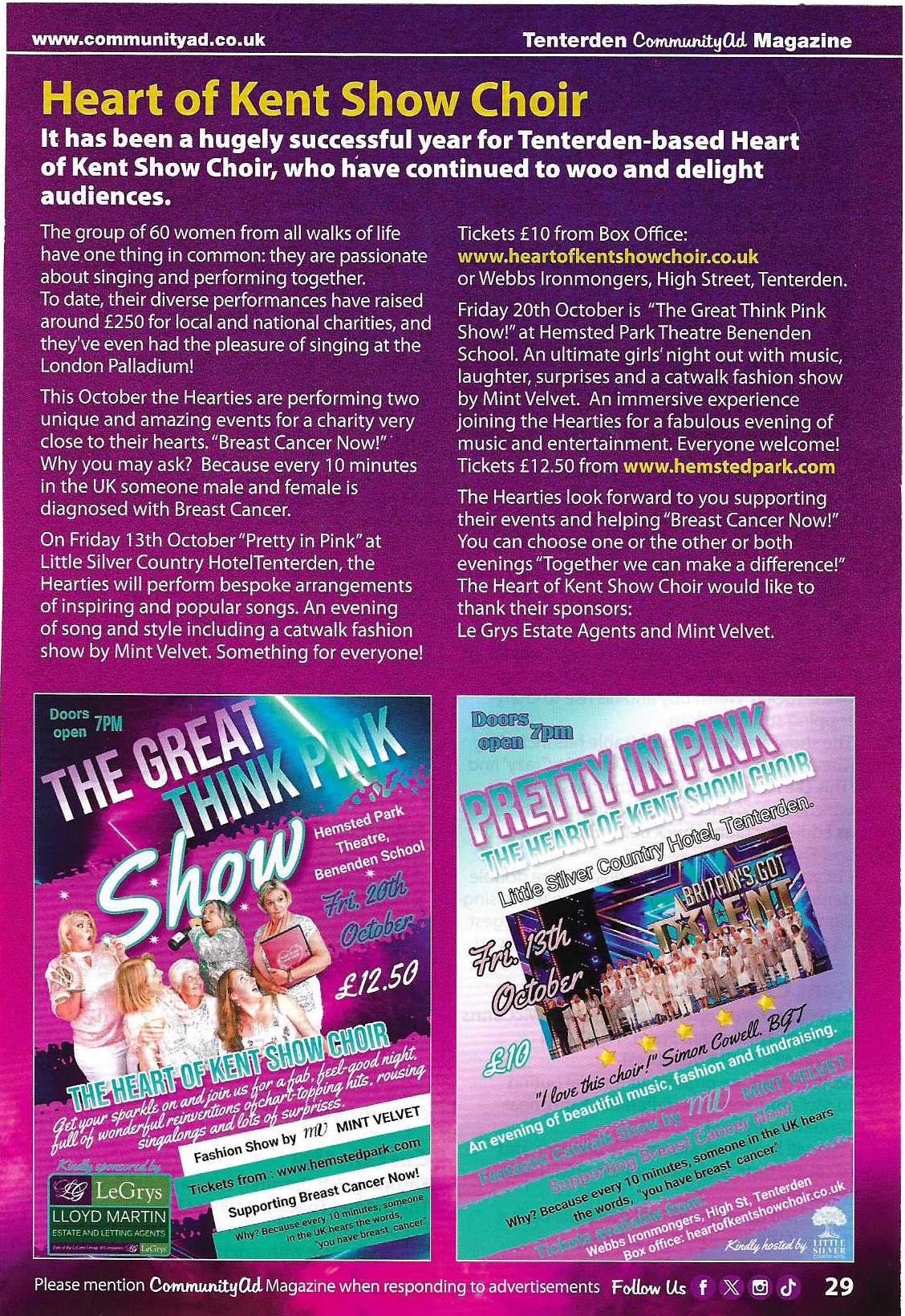 HEART OF KENT SHOW CHOIR FRIDAY 13TH OCTOBER AT THE LITTLE SILVER COUNTRY HOTEL 